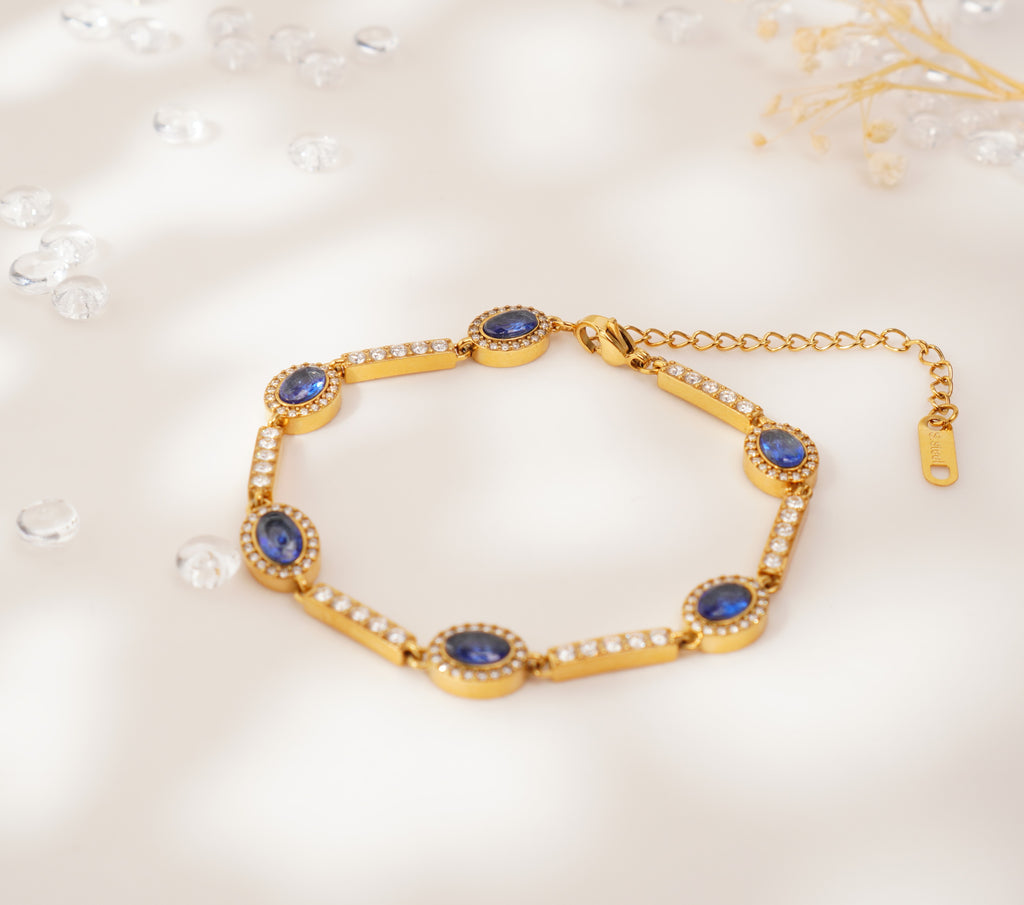 Bracelet doré pierres bleues en acier inoxydable – Élégance raffinée & éclat intemporel