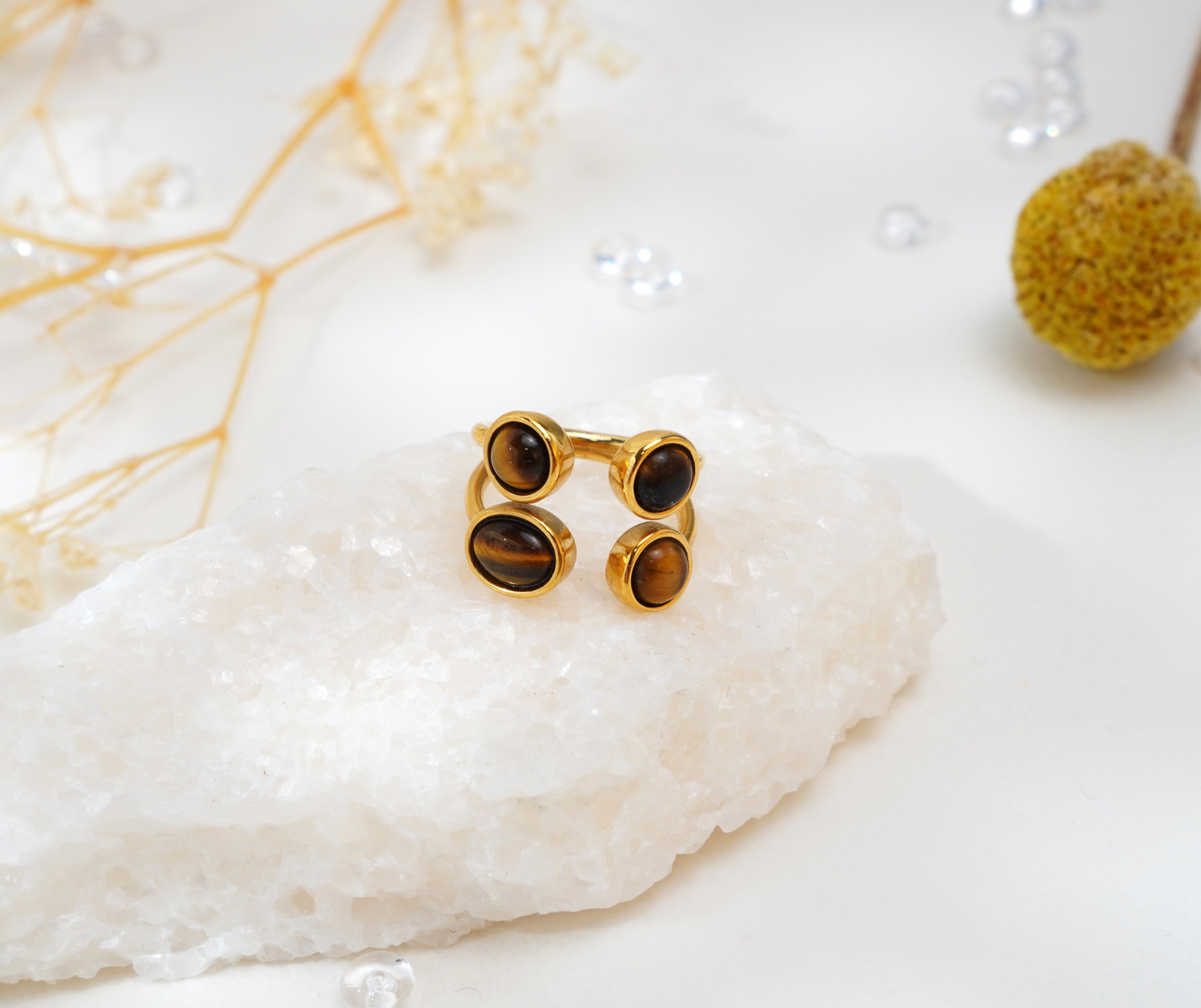 Bague en acier inoxydable avec pierres œil-de-tigre – Élégance naturelle & énergie protectrice