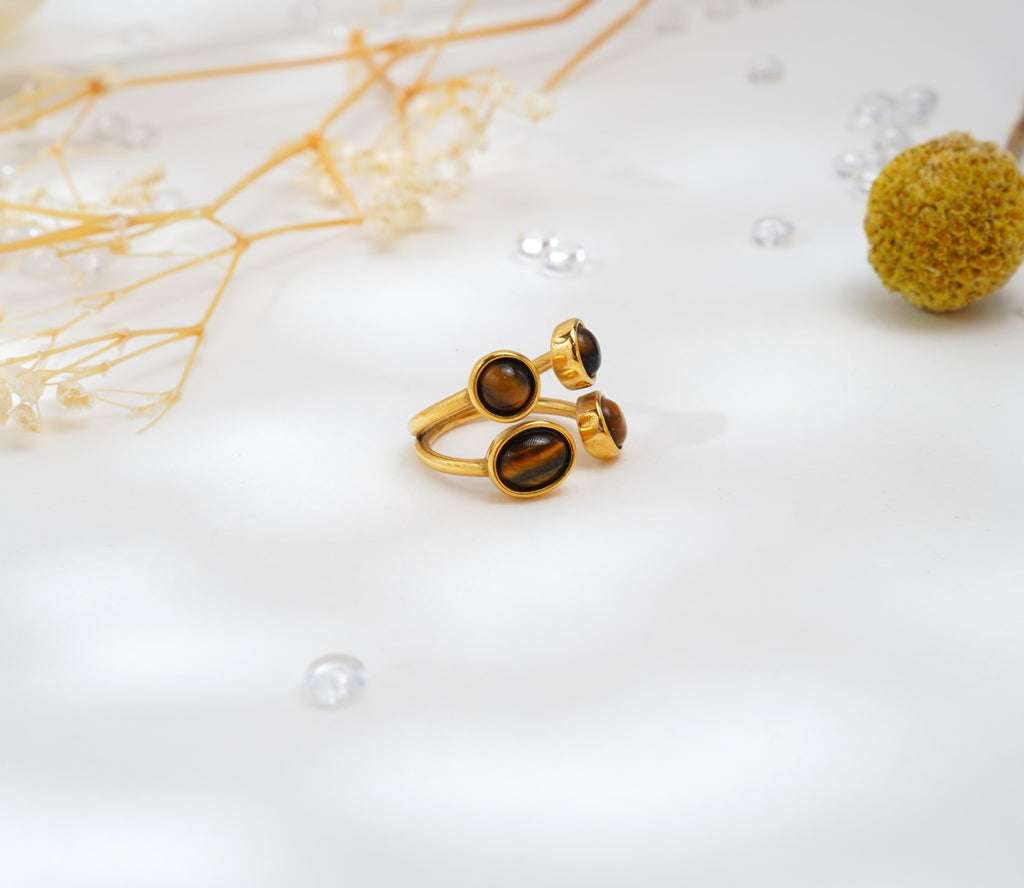 Bague en acier inoxydable avec pierres œil-de-tigre – Élégance naturelle & énergie protectrice
