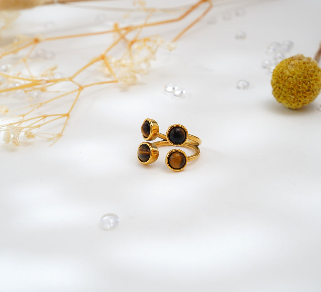 Bague en acier inoxydable avec pierres œil-de-tigre – Élégance naturelle & énergie protectrice