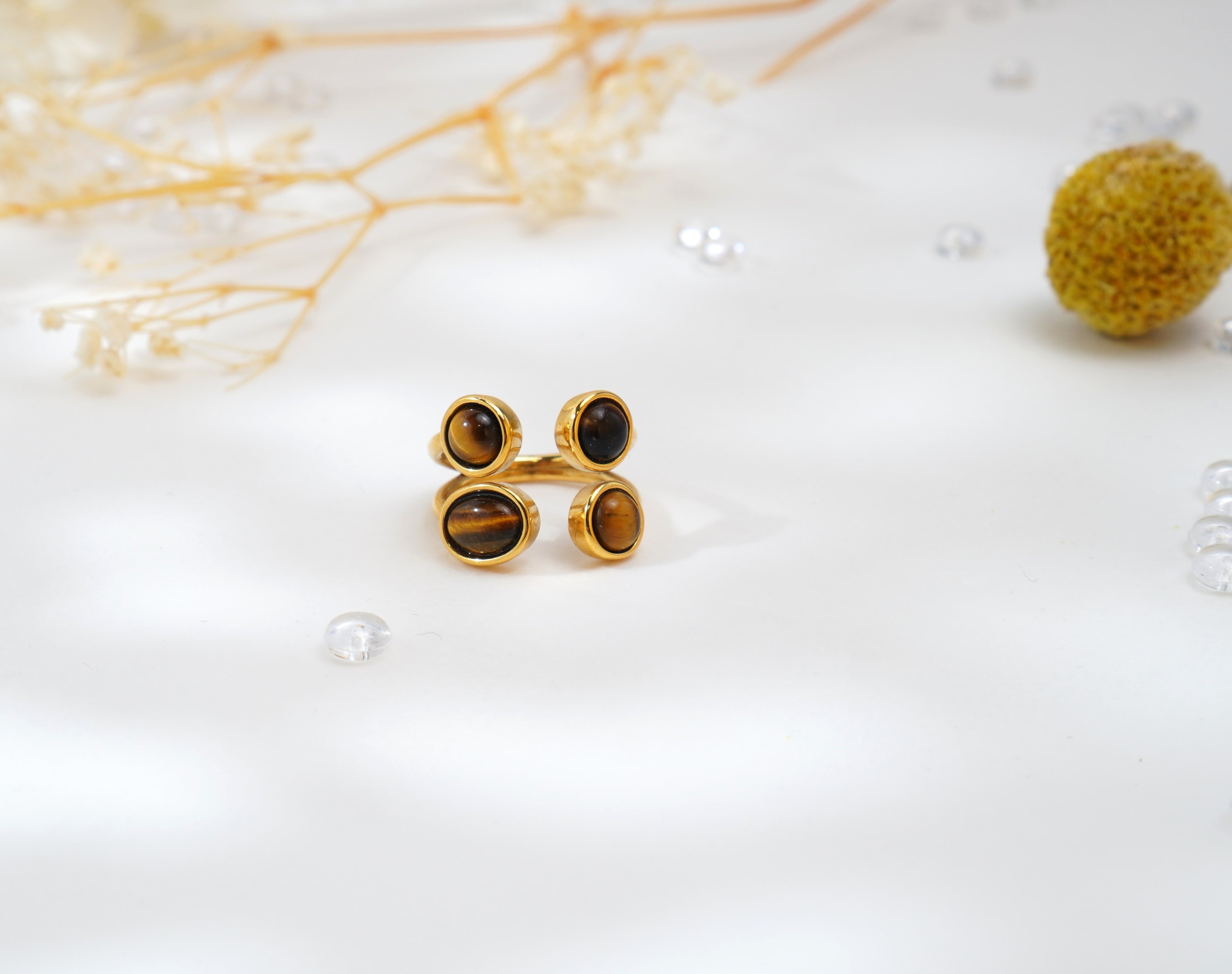 Bague en acier inoxydable avec pierres œil-de-tigre – Élégance naturelle & énergie protectrice