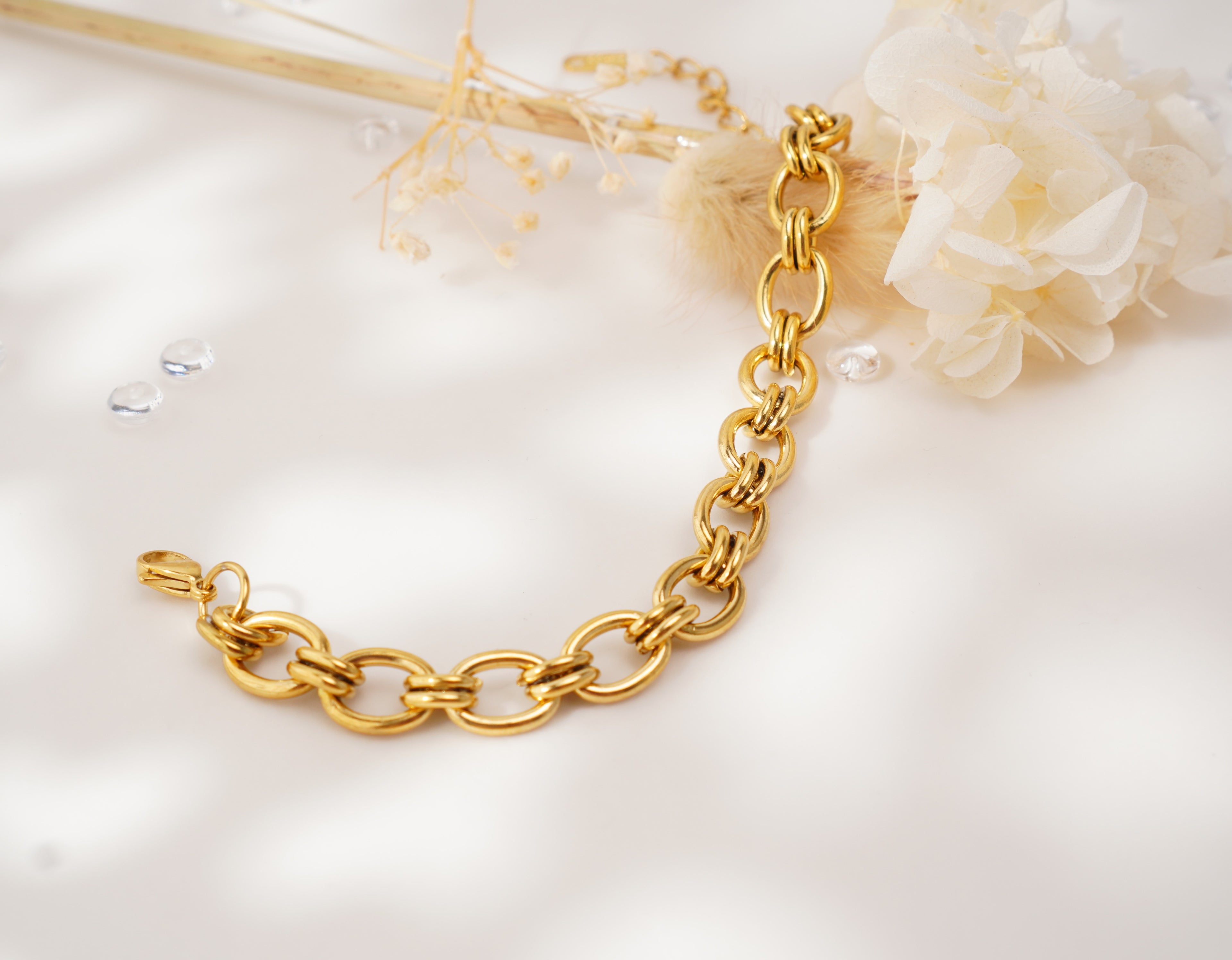 Collier & Bracelet à gros maillons dorés en acier inoxydable – Style audacieux minimaliste