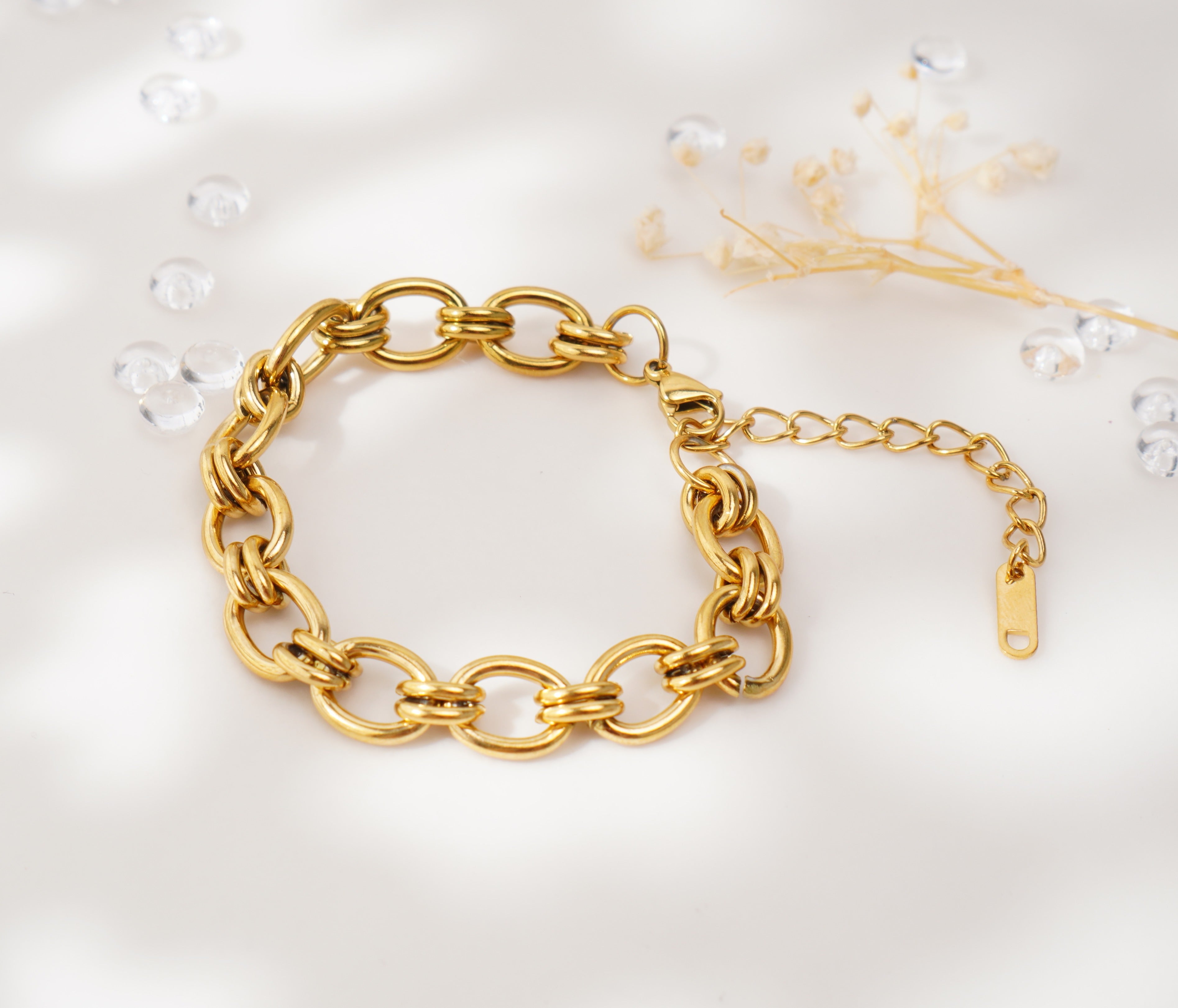 Collier & Bracelet à gros maillons dorés en acier inoxydable – Style audacieux minimaliste
