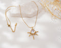 Collier pendentif soleil doré avec zircon en goutte d’eau en acier inoxydable – Élégance lumineuse