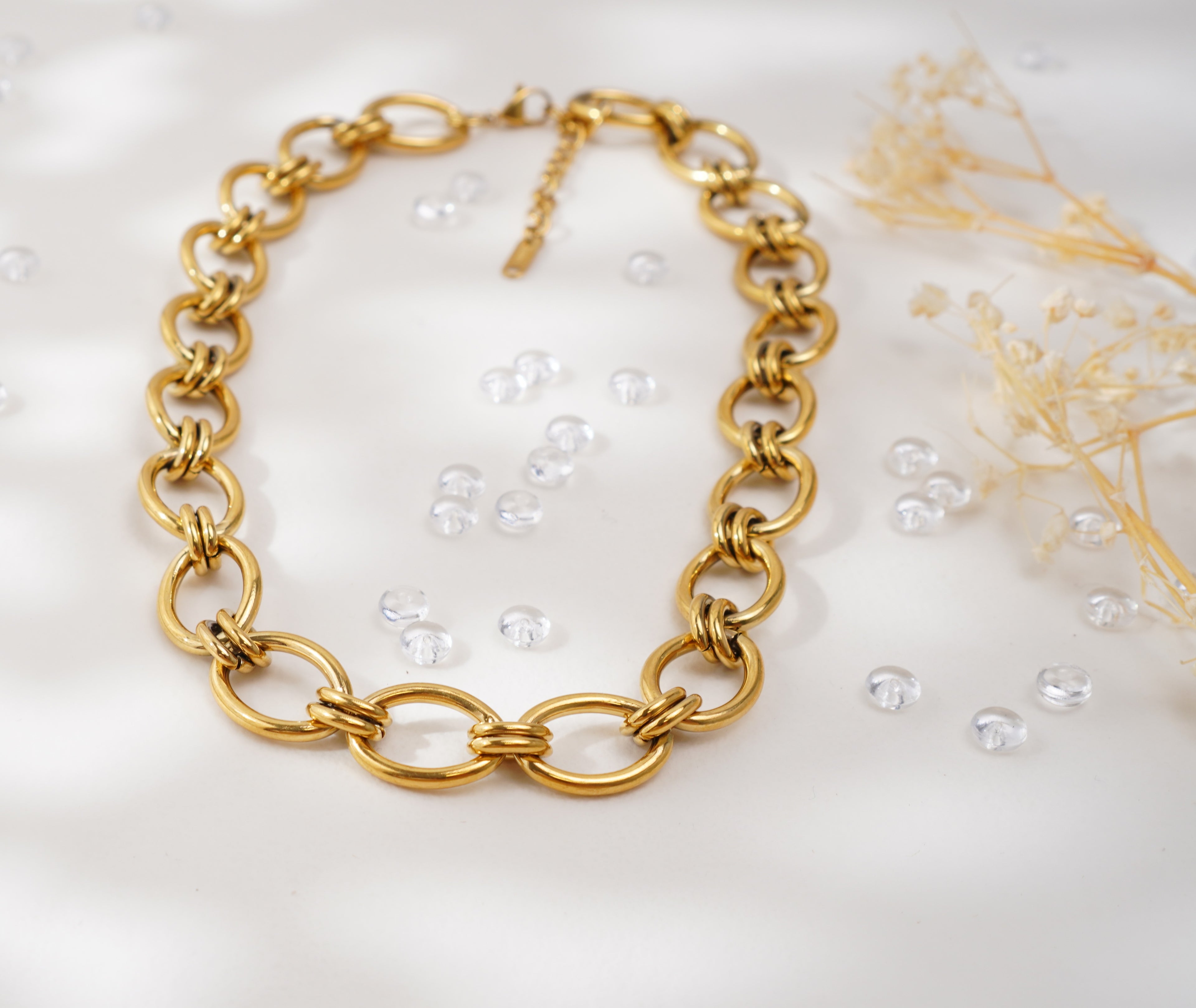 Collier & Bracelet à gros maillons dorés en acier inoxydable – Style audacieux minimaliste