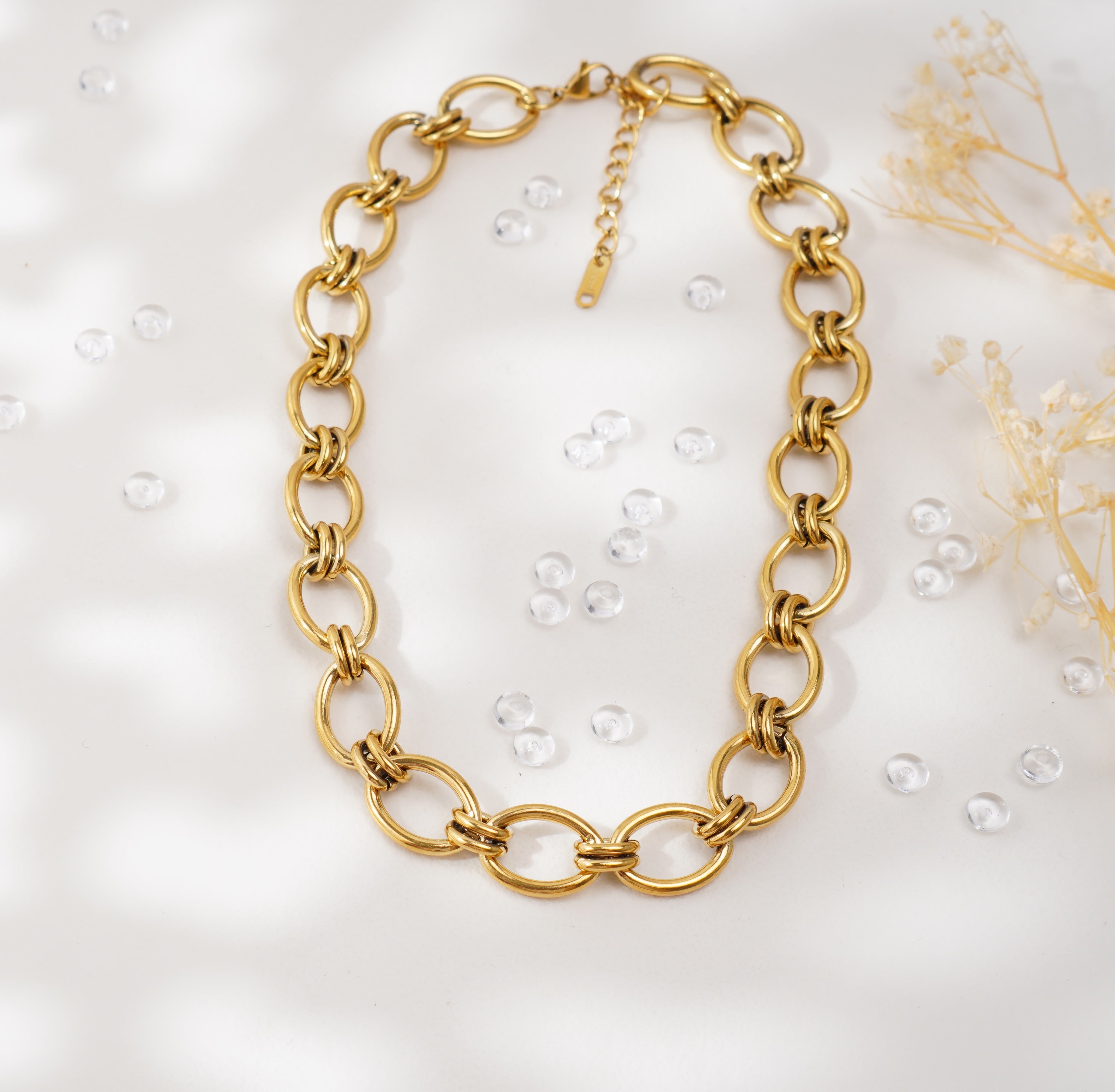 Collier & Bracelet à gros maillons dorés en acier inoxydable – Style audacieux minimaliste
