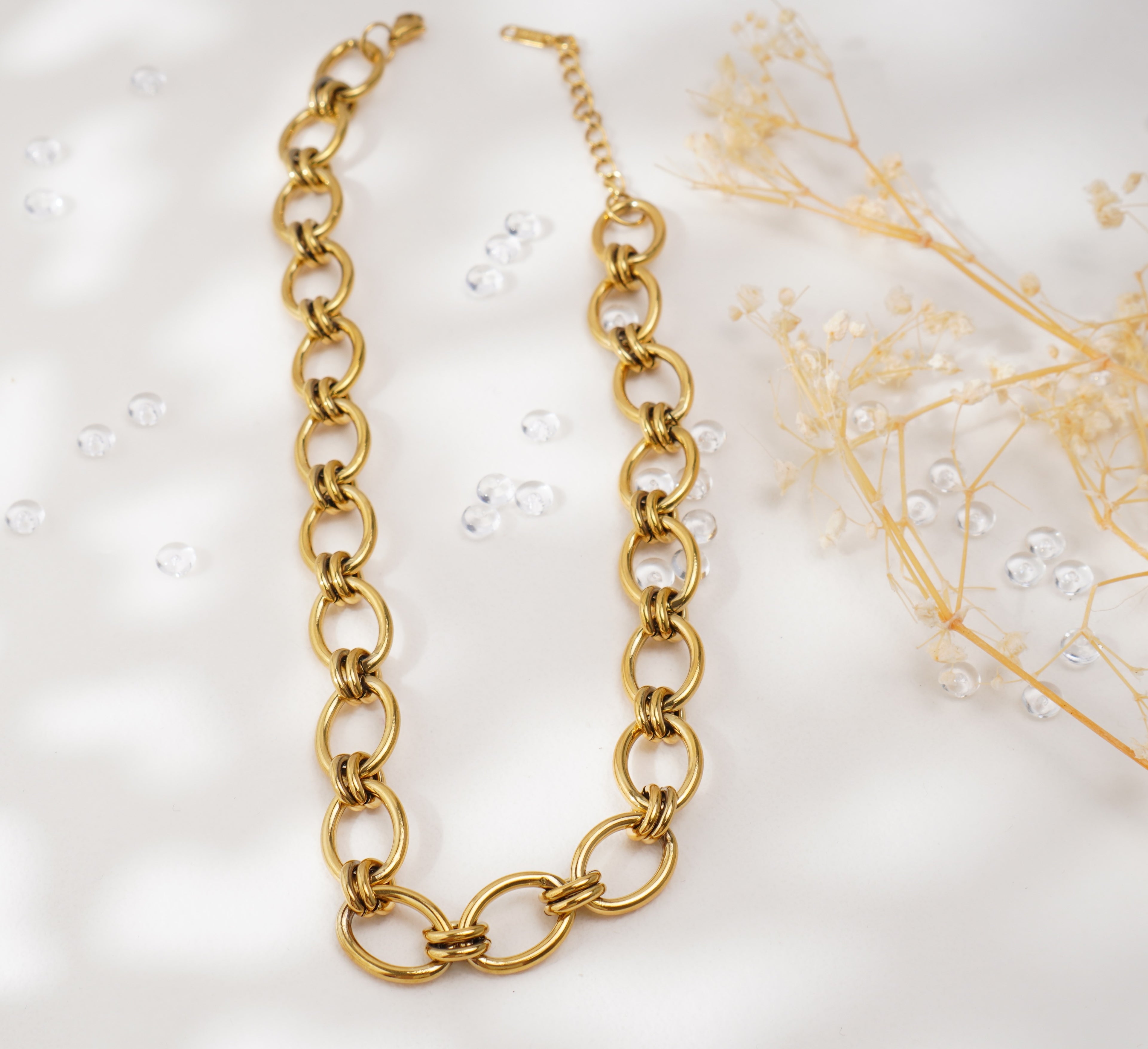 Collier & Bracelet à gros maillons dorés en acier inoxydable – Style audacieux minimaliste