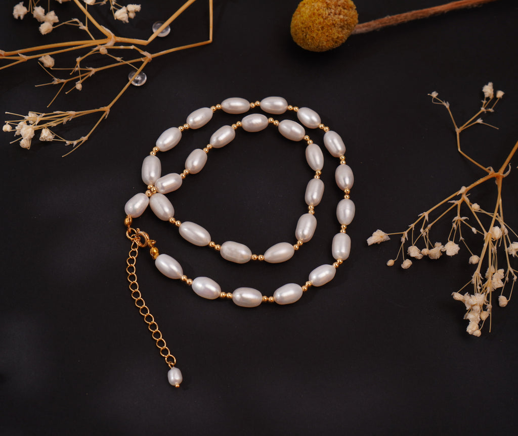Collier perles d’eau douce naturelles en forme de goutte – Élégance vintage