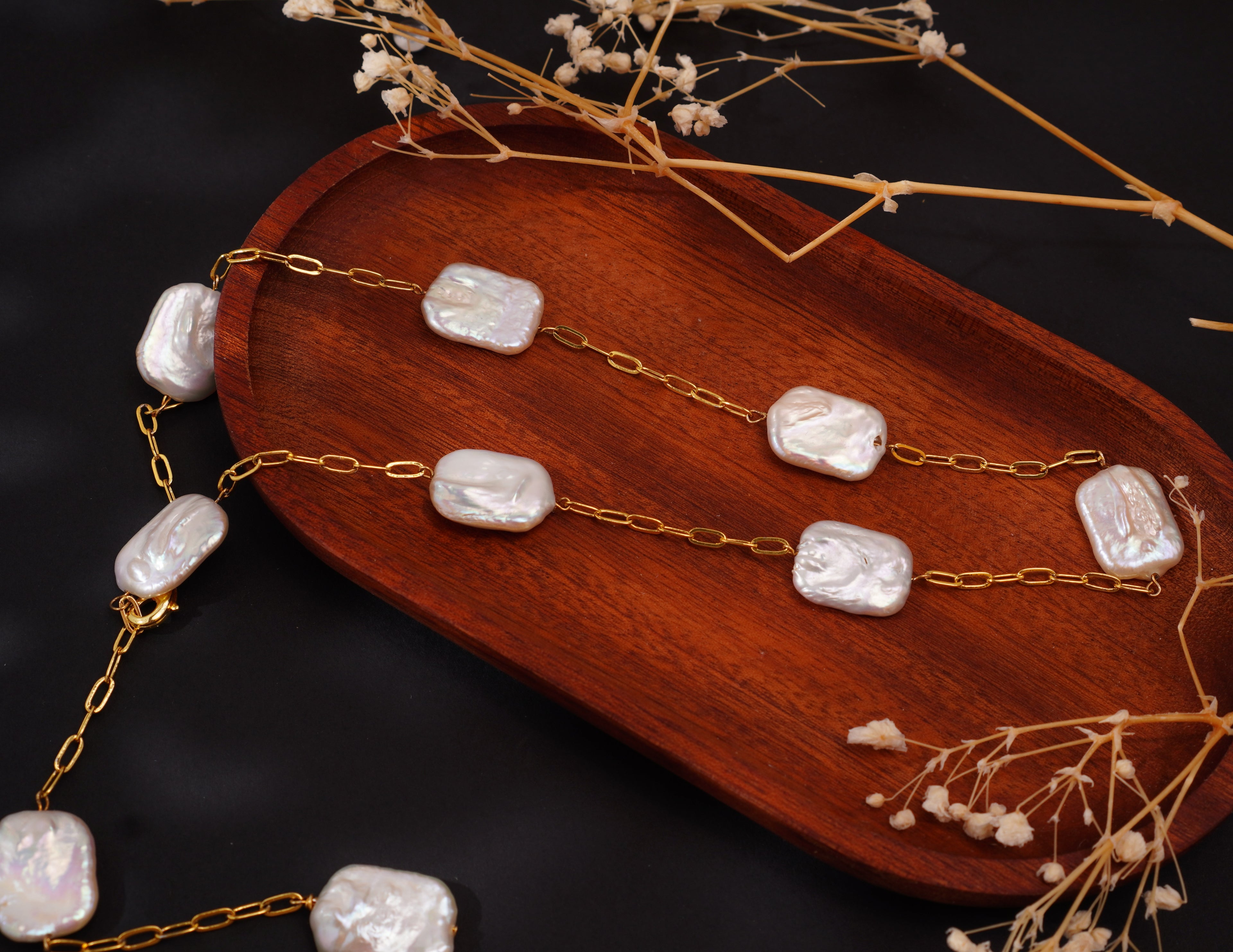 Collier modulable en perles baroques – Création libre & argent 925 doré