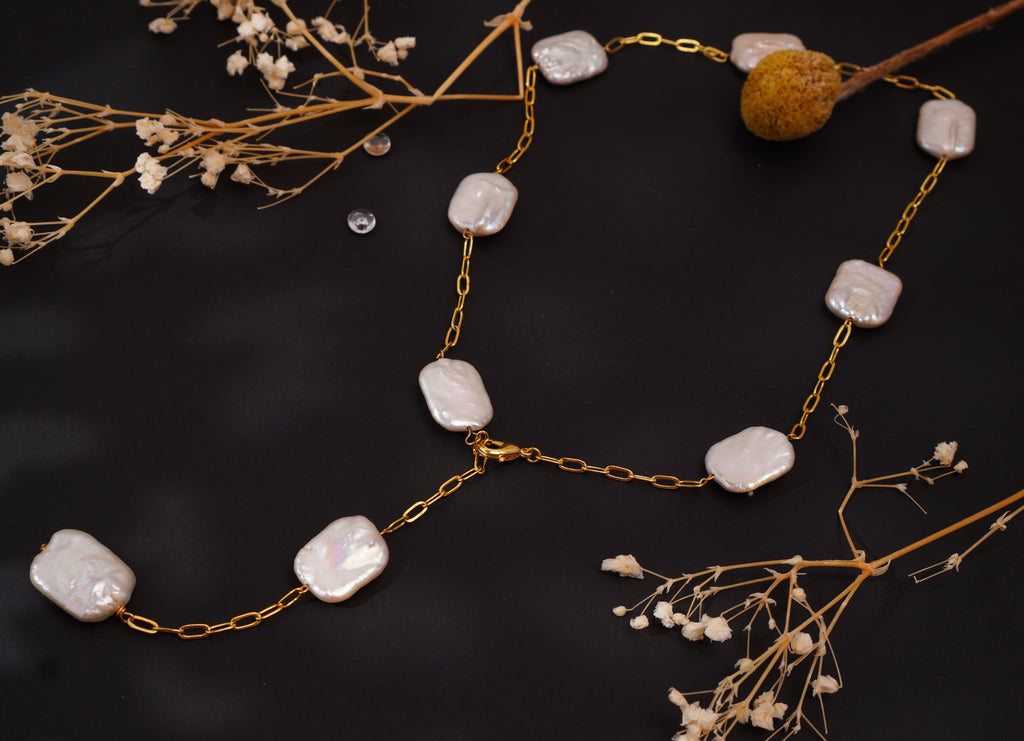 Collier modulable en perles baroques – Création libre & argent 925 doré