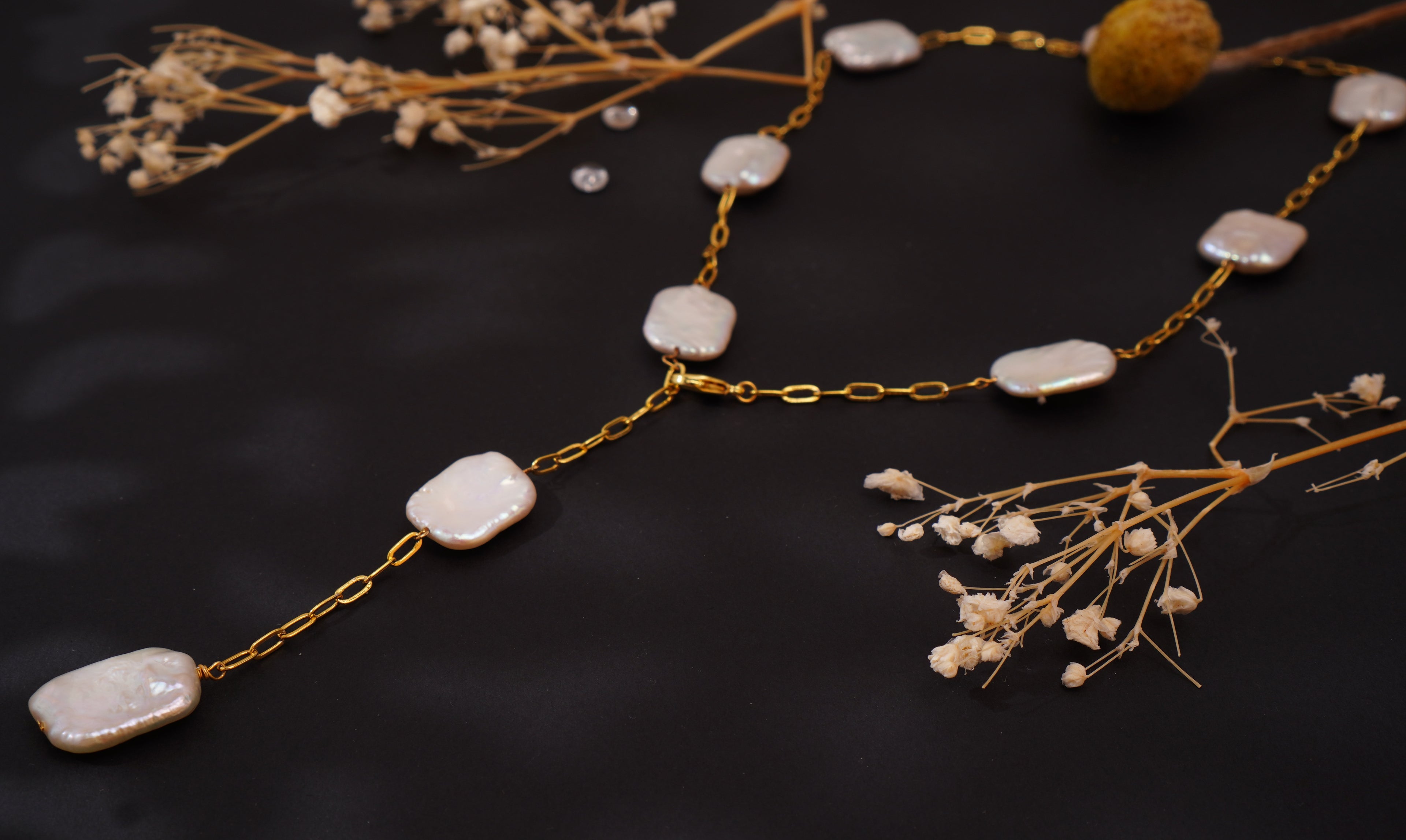 Collier modulable en perles baroques – Création libre & argent 925 doré