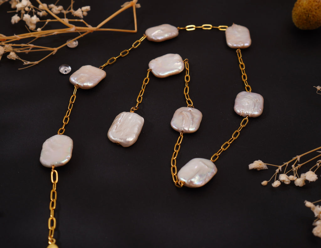 Collier modulable en perles baroques – Création libre & argent 925 doré