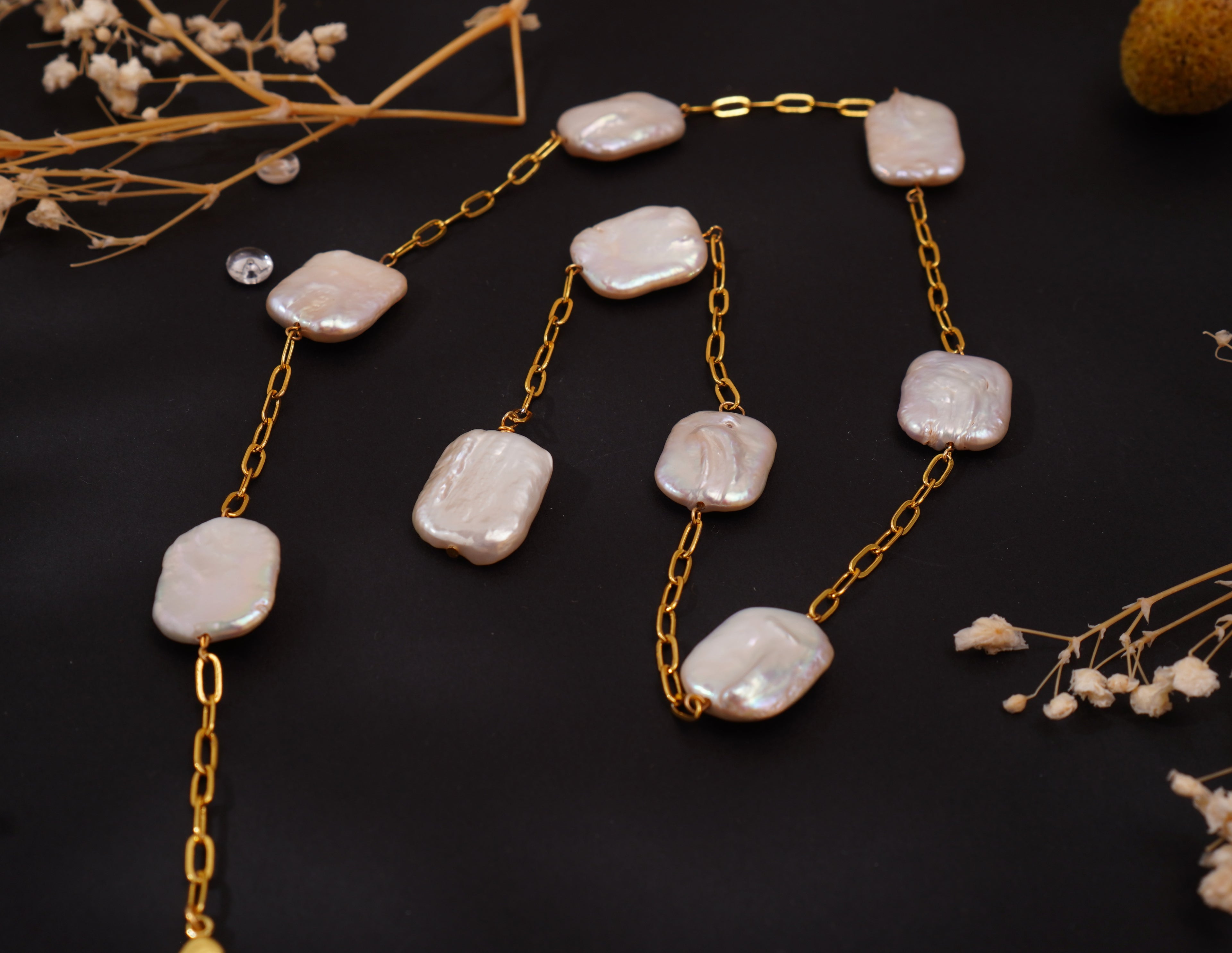 Collier modulable en perles baroques – Création libre & argent 925 doré