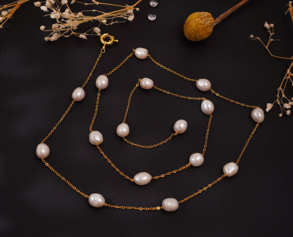 Collier modulable en perles d’eau douce – Élégance versatile & argent 925 doré