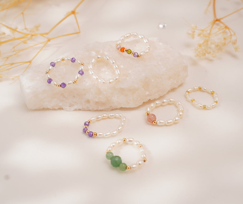 Bagues perles d’eau douce naturelles élastiques – Élégance artisanale