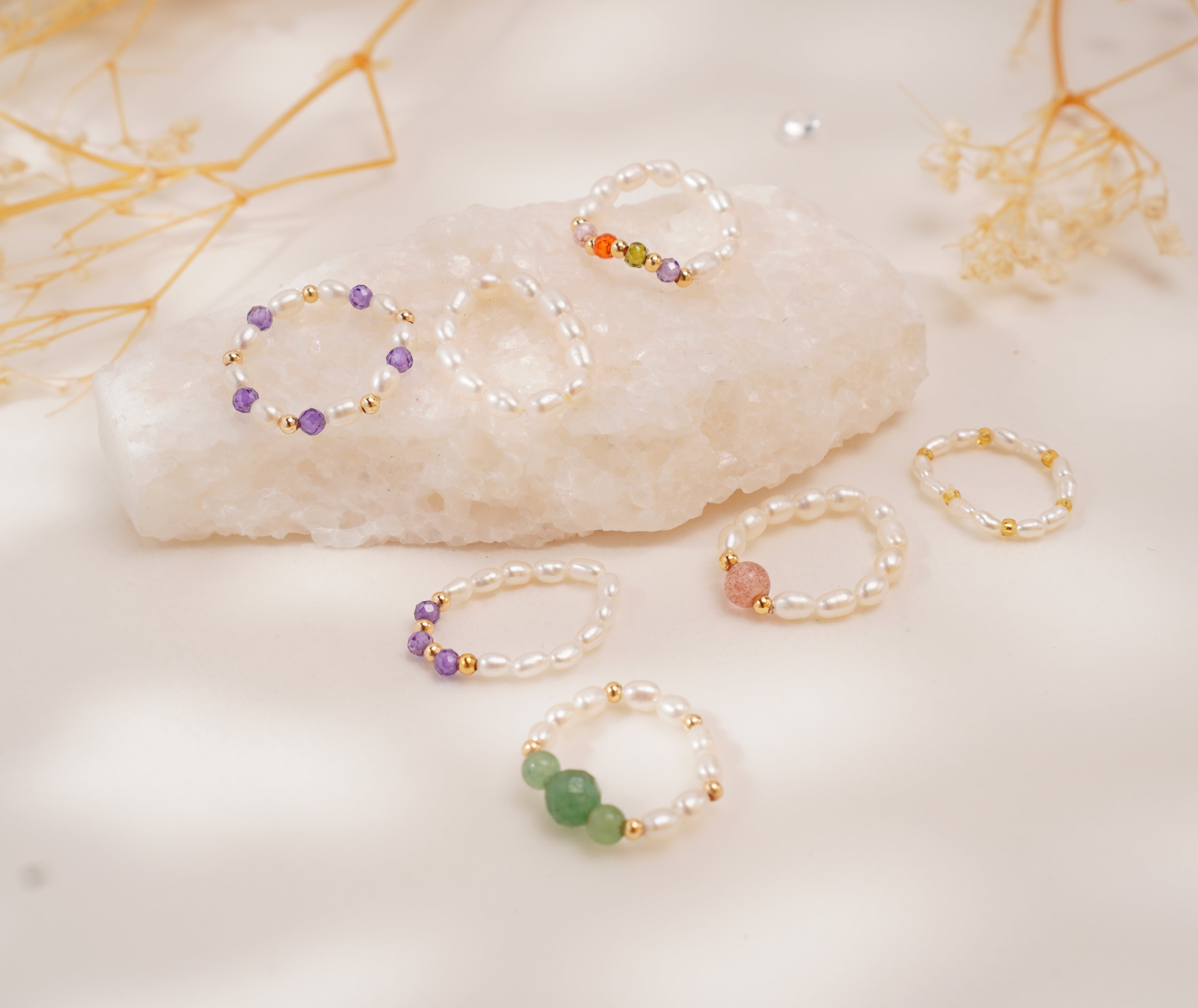Bagues perles d’eau douce naturelles élastiques – Élégance artisanale
