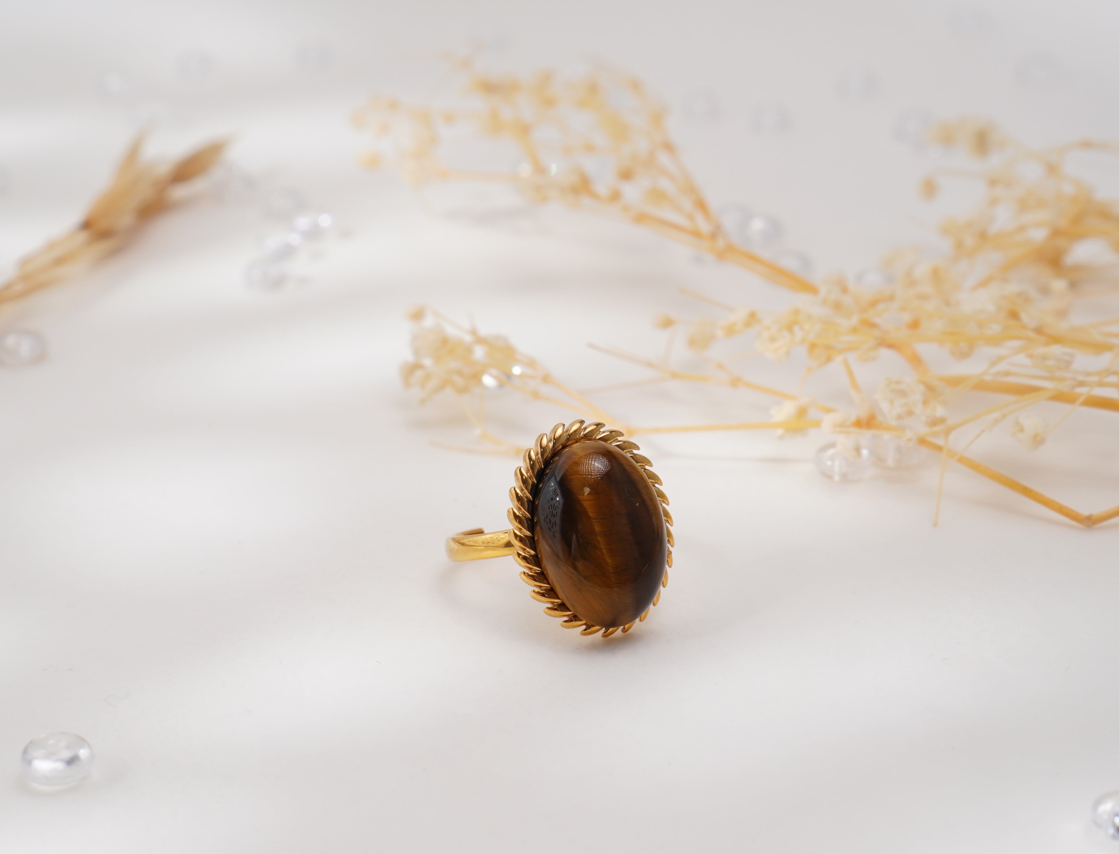 Bague en acier inoxydable et pierre naturelle d’Œil de Tigre – Style rétro audacieux