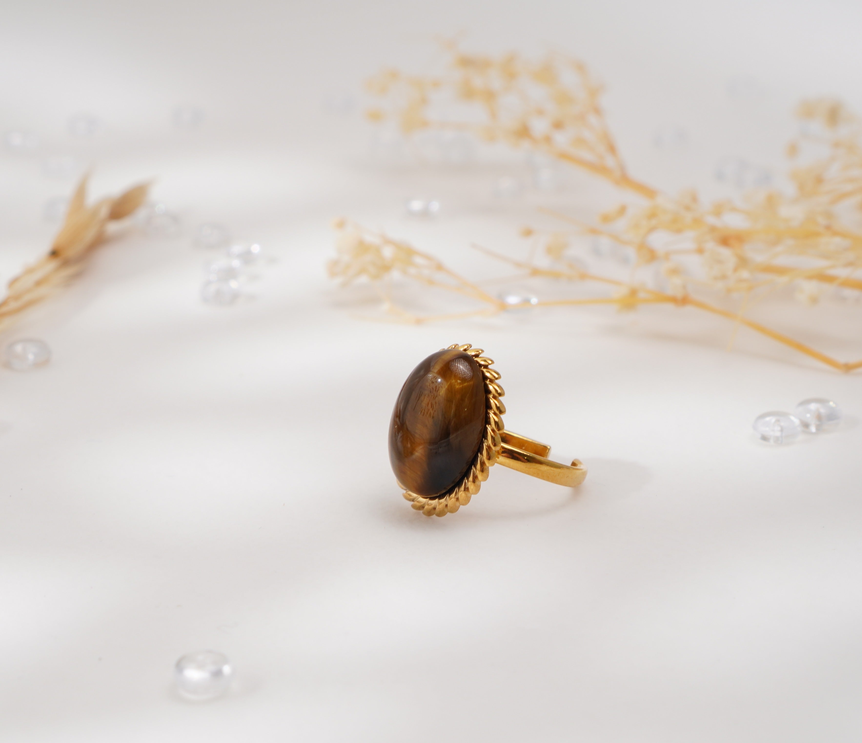 Bague en acier inoxydable et pierre naturelle d’Œil de Tigre – Style rétro audacieux