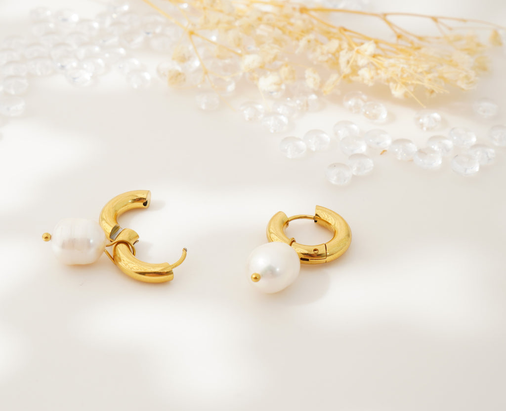 Boucles d’Oreilles Anneau & Perle en Acier Inoxydable Style Classique Élégance