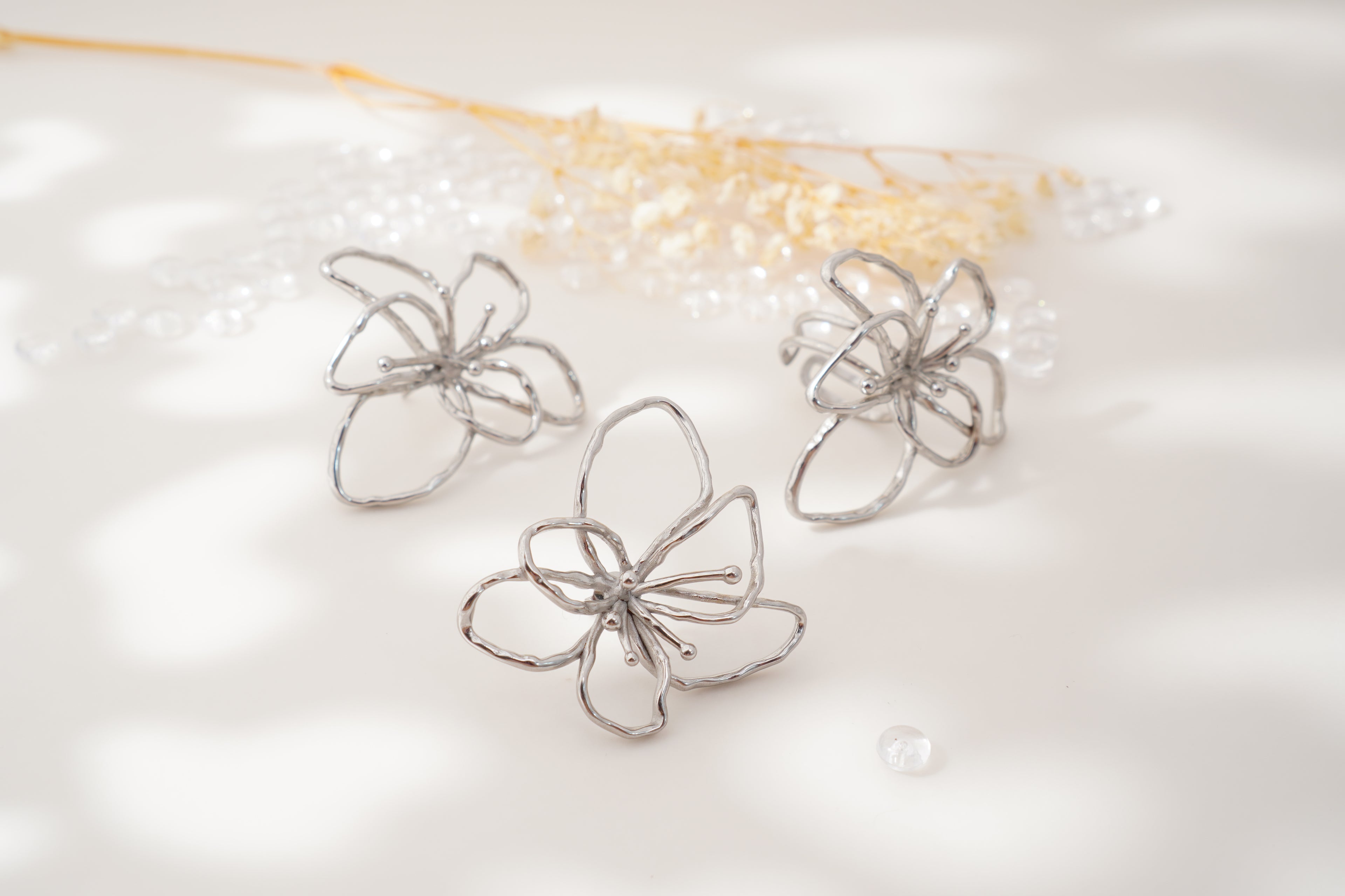Boucles d’oreilles & Bague Fleur Parisienne en Acier inoxydable
