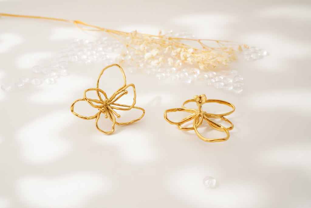 Boucles d’oreilles & Bague Fleur Parisienne en Acier inoxydable